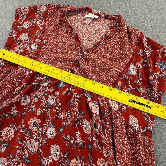 Knox Rose Dress Burnt Orange Boho Relaxed Fit Medium Buttons Floral Rayon - Picture 9 of 12